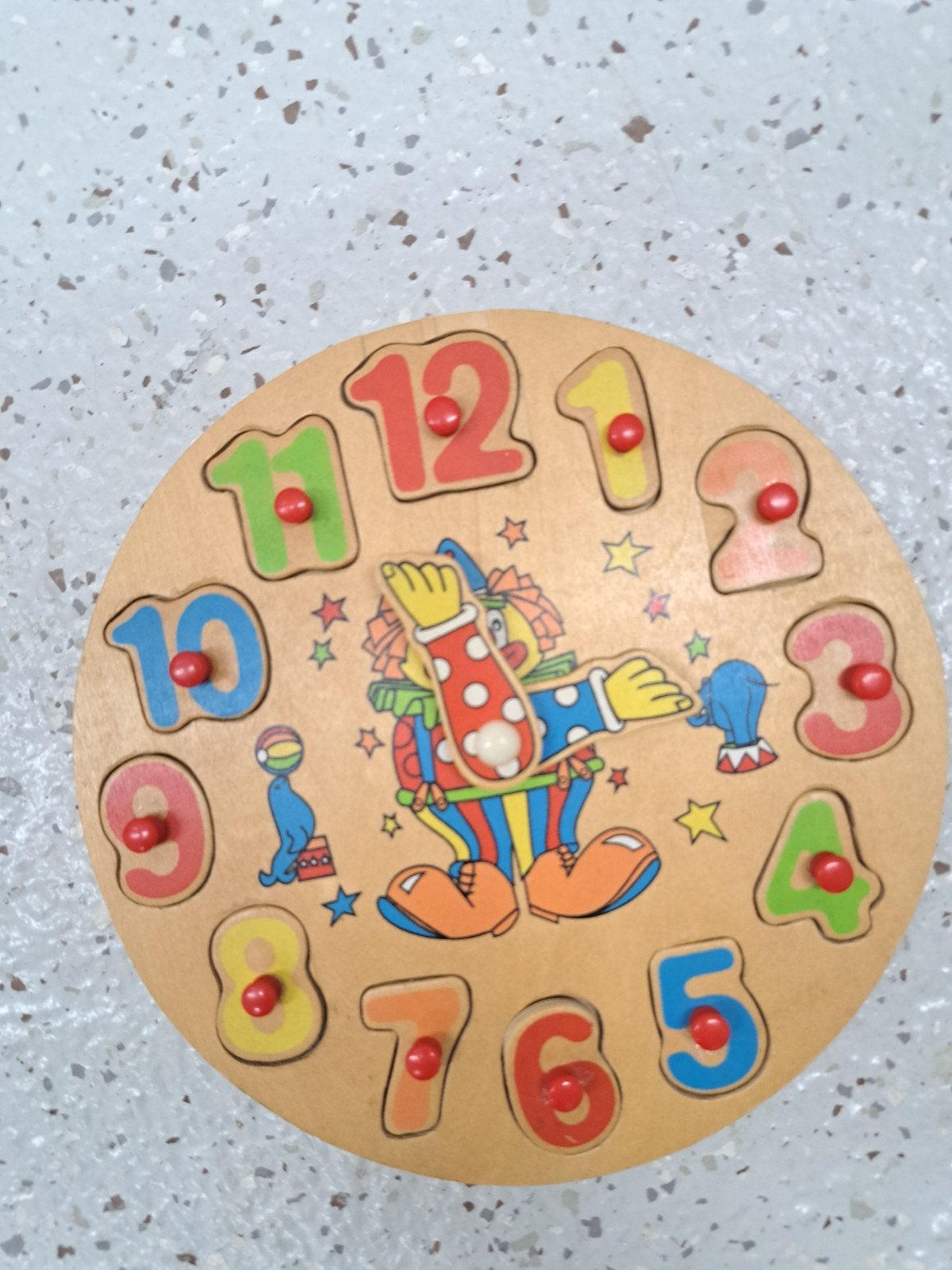 Houten cijferpuzzel met clown - Leer klokkijken, Ophalen of Verzenden, Gebruikt, Puzzelen