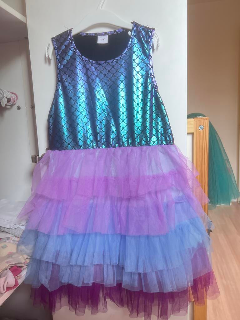 Zeemeerminnenjurk met pailletten en tule (7-8 jaar), Ophalen of Verzenden, Zo goed als nieuw, Meisje