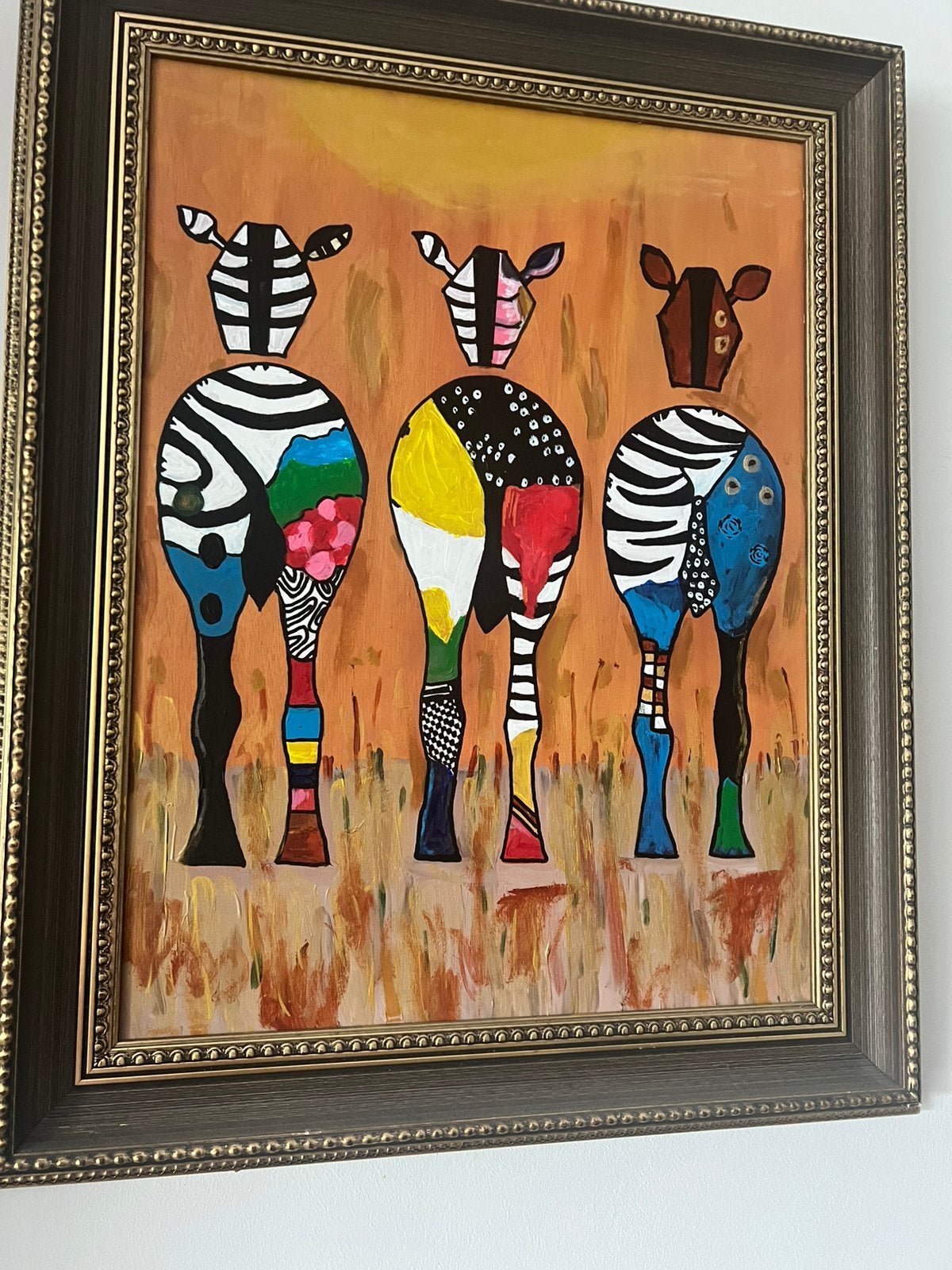 Acryl schilderij met lijst. 3 zebra’s, Ophalen of Verzenden