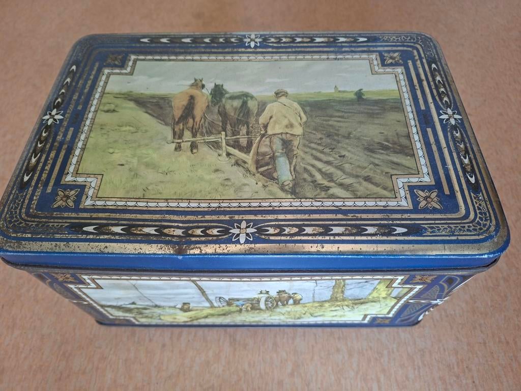 Vintage blik met paarden en koeien - Groot formaat, Verzamelen, Blikken, Ophalen of Verzenden