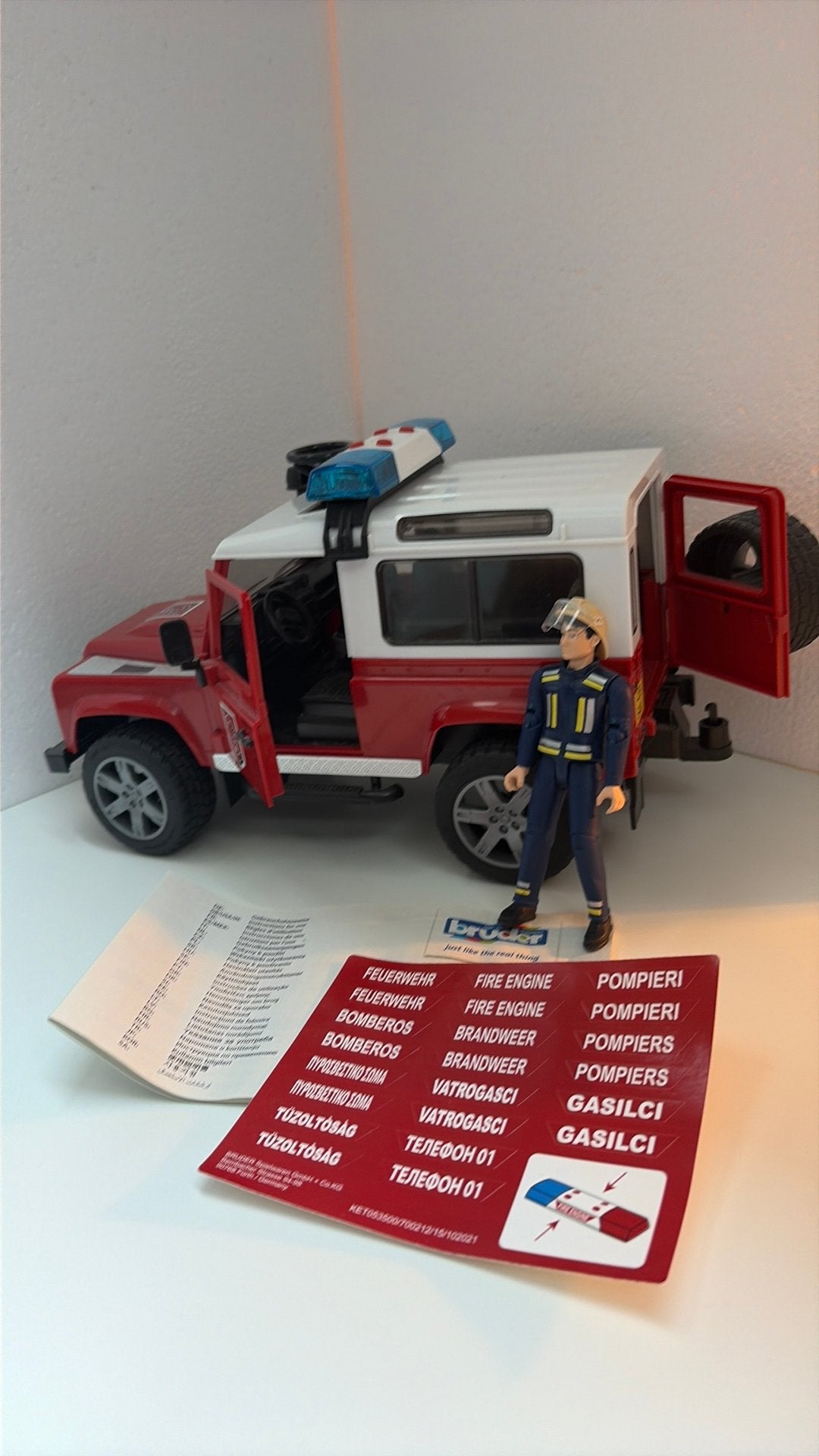 Bruder Land Rover defender brandweer licht en geluid, Ophalen of Verzenden, Zo goed als nieuw