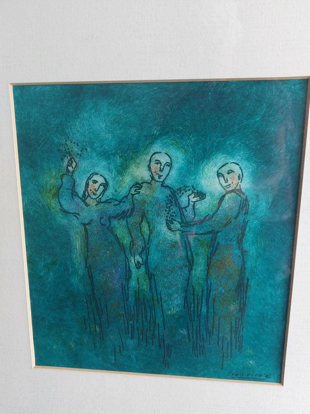 4x GESIGNEERDE PENTEKENING/ AQUAREL van SODIS VITA ingelijst, Ophalen, Tekening, Aquarel, Achter glas