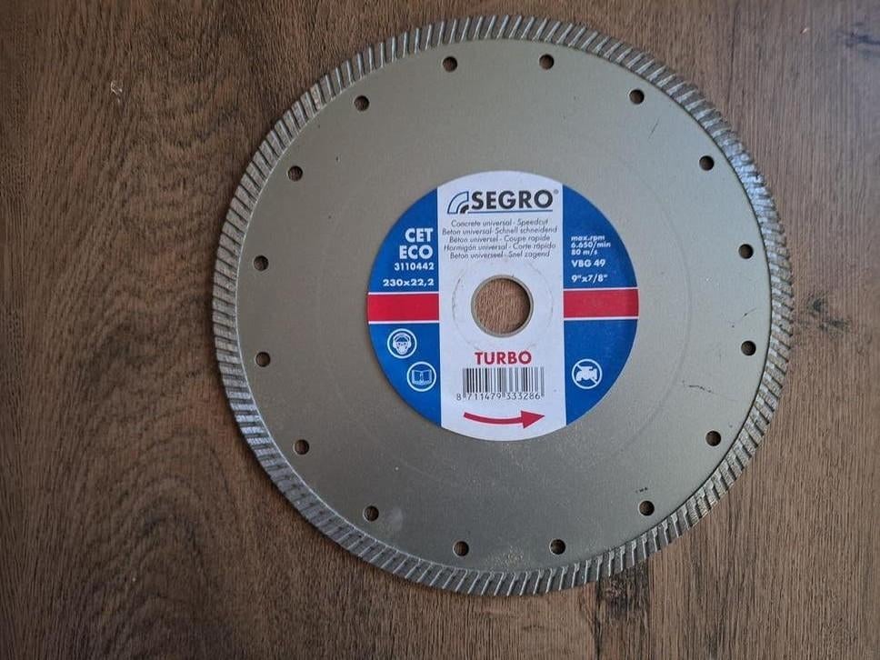 Sergo Turbo slijpschijf 230mm /22,2 speciaal  voor BETON, Ophalen of Verzenden, Nieuw