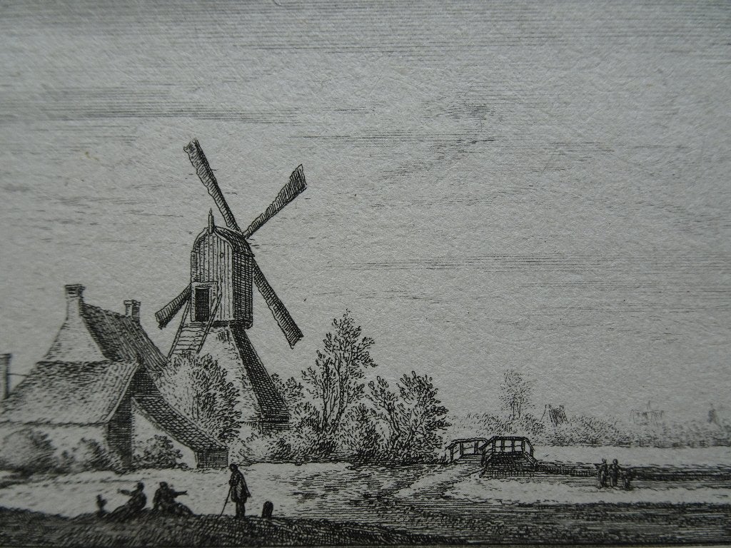 gravure molen bij Valkenburg, Rijnland Abraham Rademaker, Verzenden, Stadsgezicht, Gravure, Origineel