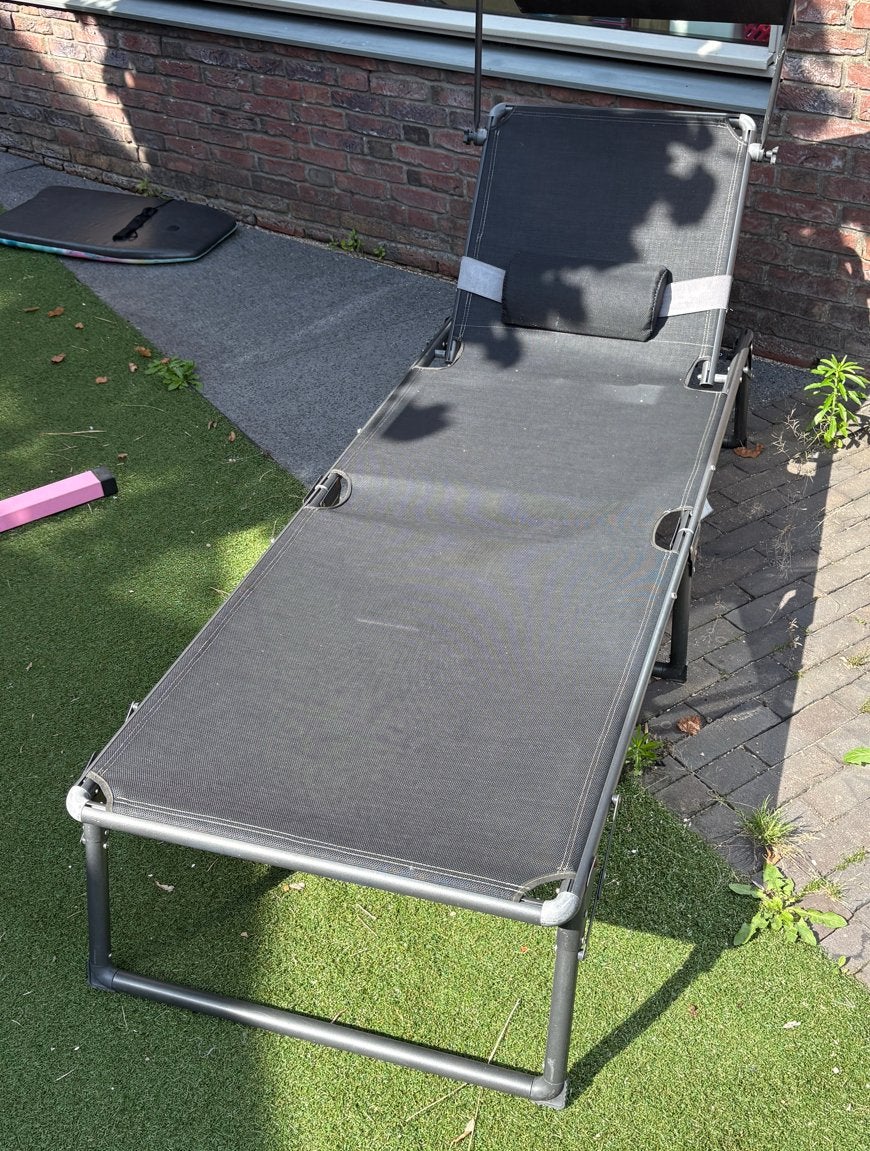 Lidl Ligbed met zonnescherm - Verstelbaar en inklapbaar, Tuin en Terras, Ophalen, Gebruikt, Textileen, Inklapbaar