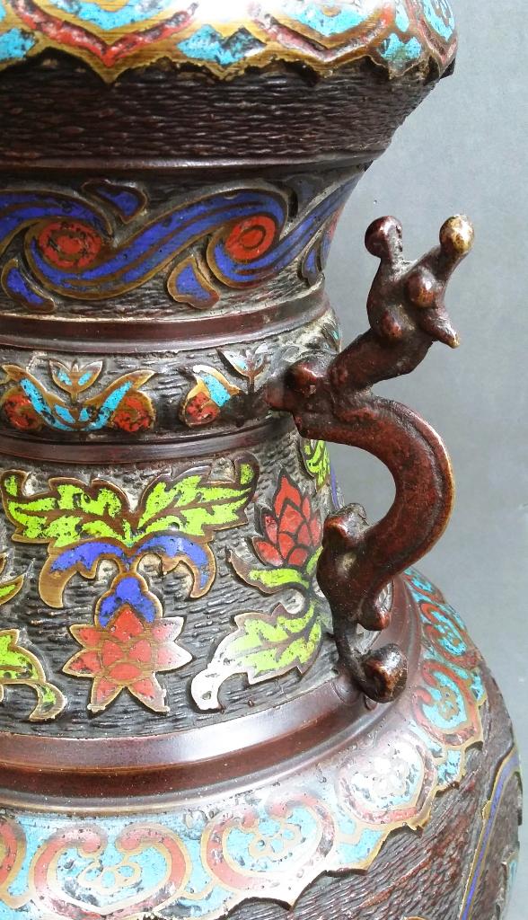 Om 1900 Grote Brons Bronzen Cloisonné Vaas China Chinees, Ophalen of Verzenden
