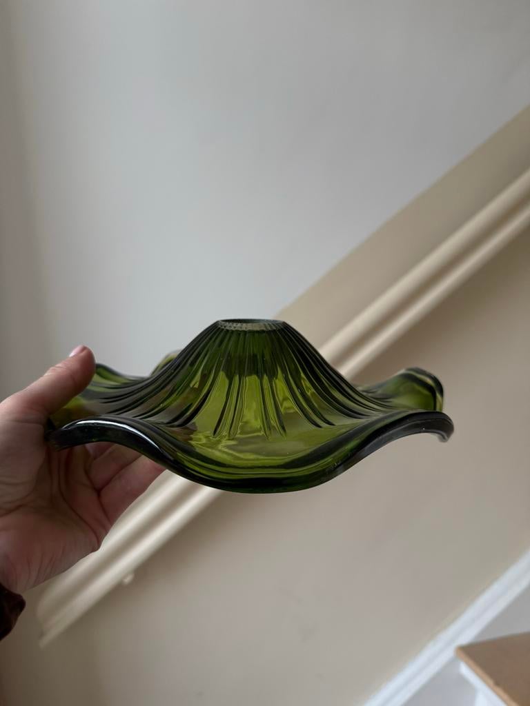 Vintage Groene Glazen Lampenkap - Uniek Design, Huis en Inrichting, Lampen | Lampenkappen, Gebruikt, Minder dan 25 cm, Overige vormen