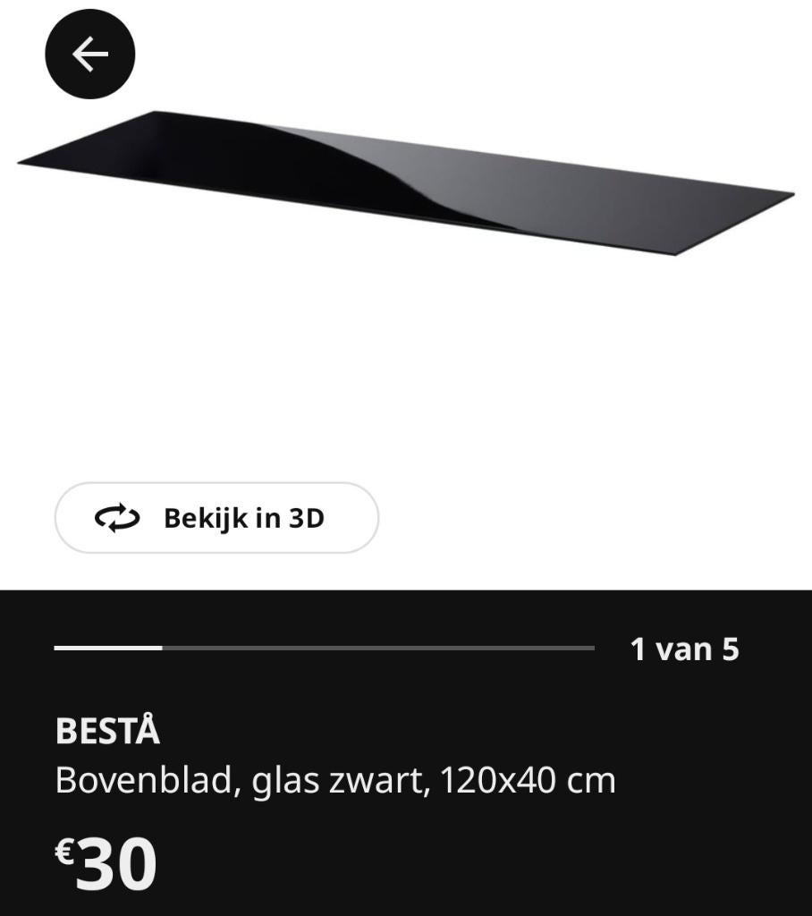 Besta glasplaat zwart 120x40., Ophalen, 100 tot 150 cm, Glas, Minder dan 100 cm