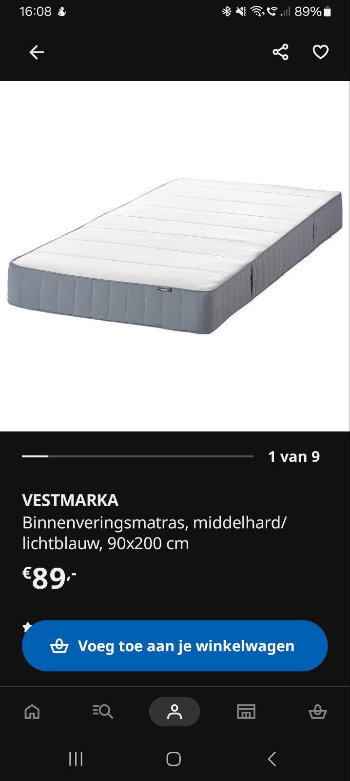 90x200 cm matras met opberghoes IKEA VESTMARKA NIEUW, Ophalen, Nieuw, Eenpersoons, 90 cm