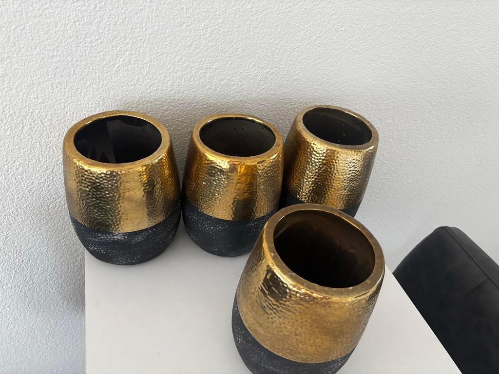 Set van 4 gouden en zwarte vazen, Huis en Inrichting, Woonaccessoires | Vazen, Overige materialen, Overige kleuren, Ophalen of Verzenden