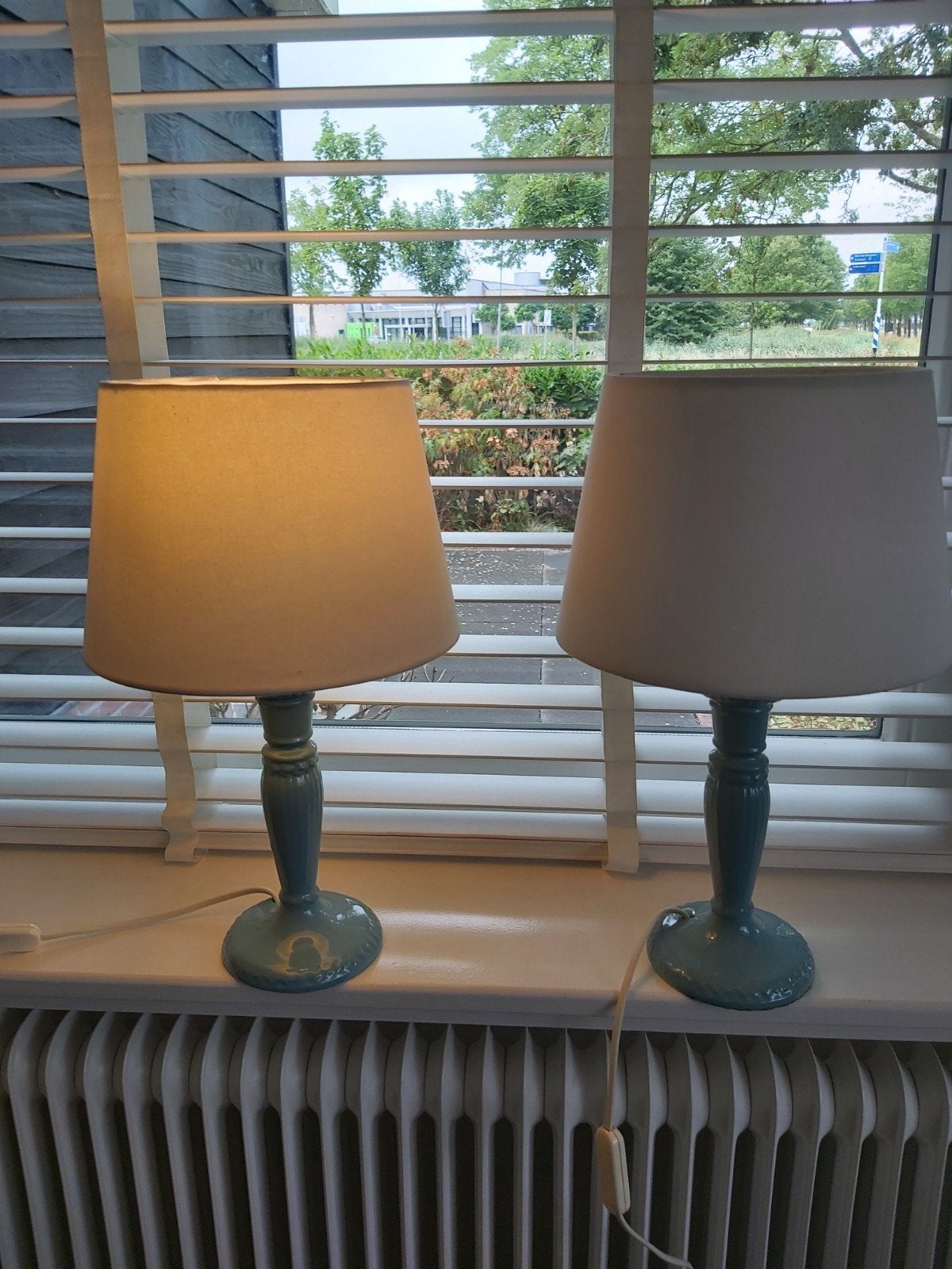schemerlamp 2 stuk, keramieken voet, Keramiek, Ophalen of Verzenden, Zo goed als nieuw, 40 cm
