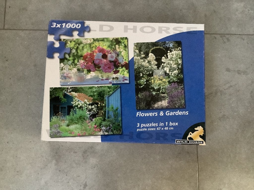 Doos met 3 Puzzels, 1.000 stukjes gratis, Hobby en Vrije tijd, Denksport en Puzzels, Ophalen, 500 t/m 1500 stukjes, Gebruikt, Legpuzzel