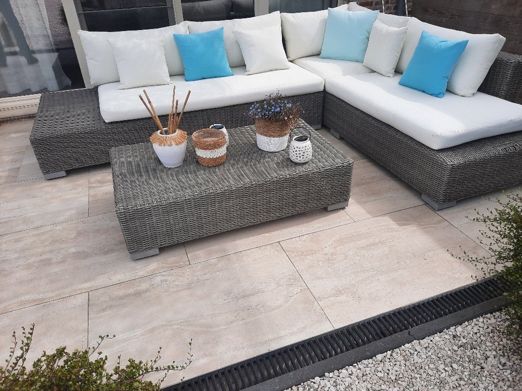 Loungeset met ligbed en turquoise kussens, Tuin en Terras, Ophalen, Gebruikt, 6 zitplaatsen, Loungeset