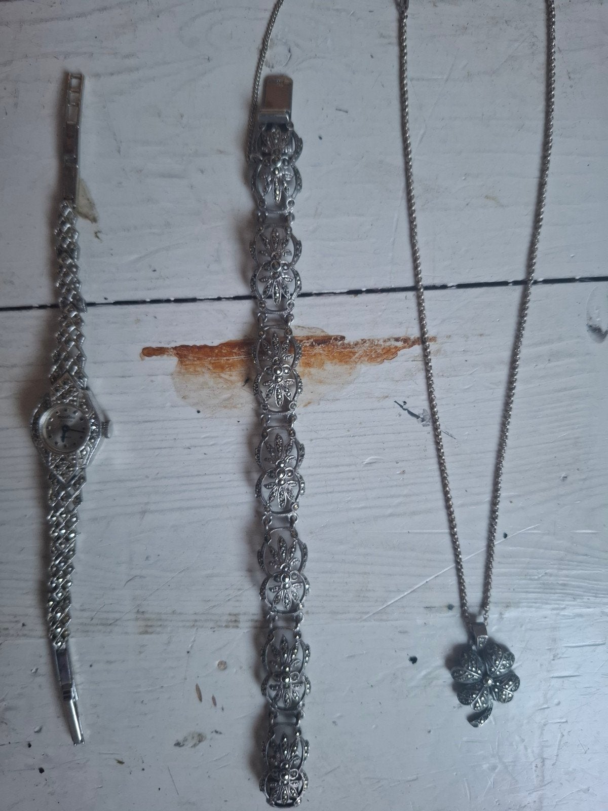 Zilveren sieraden set: horloge, armband, ketting en ring, Ophalen of Verzenden, Zilver, Armband