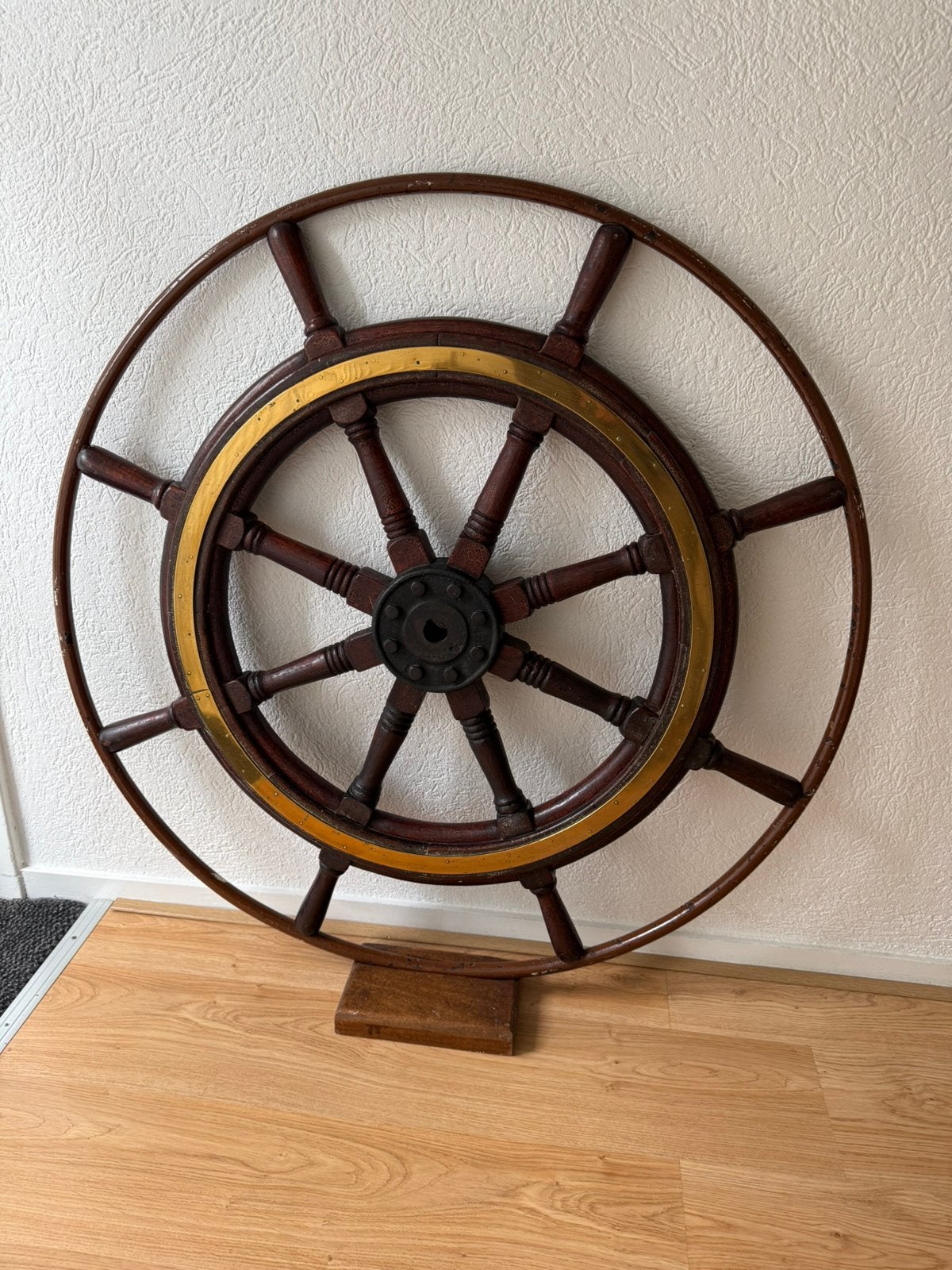 Antiek Houten Scheepsstuurwiel met Messing (XL - 100 cm), Ophalen, Gebruikt, Motorboot of Zeilboot