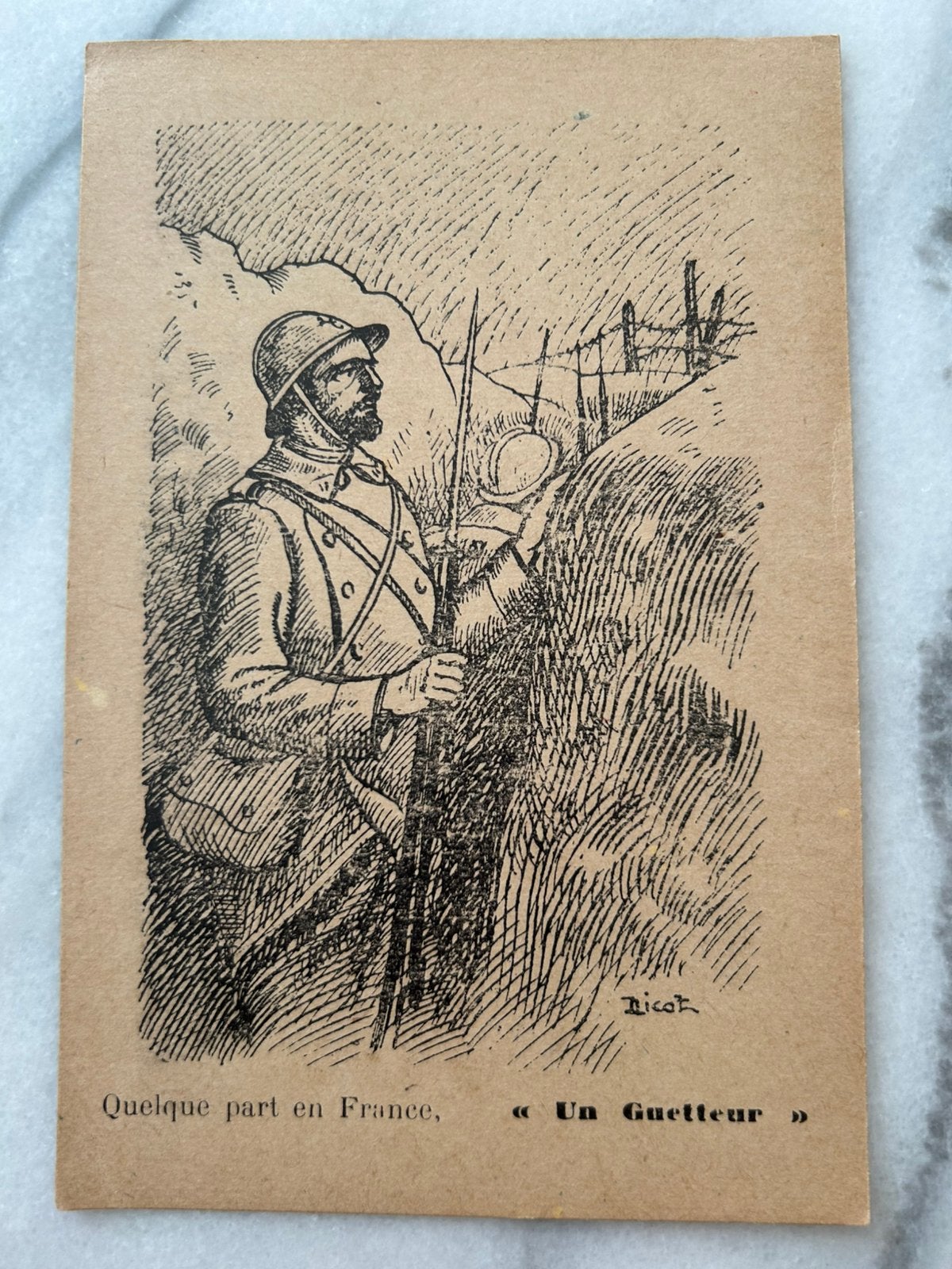Wo1: franse postkaart blanco loopgraaf un guetteur, Verzamelen, Militaria | Algemeen, Ophalen of Verzenden, Landmacht, Overige gebieden