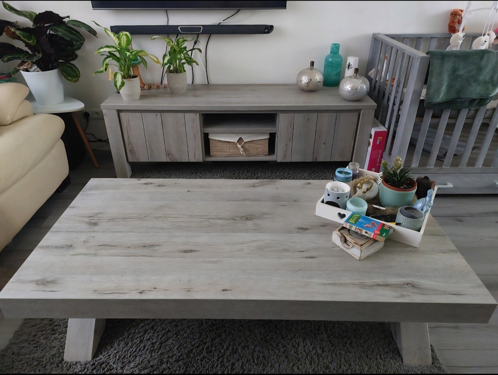 Salontafel met X-poten - Modern en Stijlvol, Ophalen, 100 tot 150 cm, 50 tot 100 cm, Overige houtsoorten