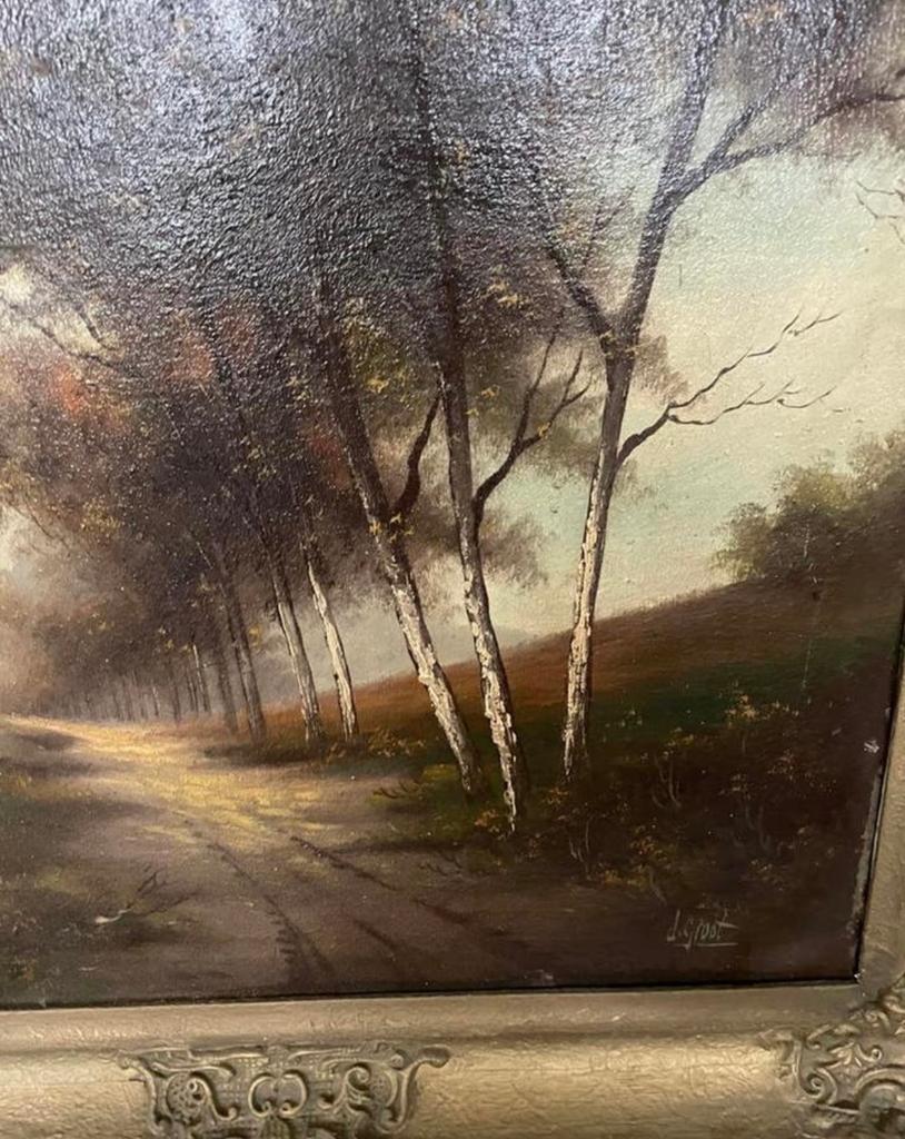 Oud Schilderij: Boslandschap met Pad en Bomen, Antiek en Kunst, Kunst | Schilderijen | Klassiek, Ophalen of Verzenden
