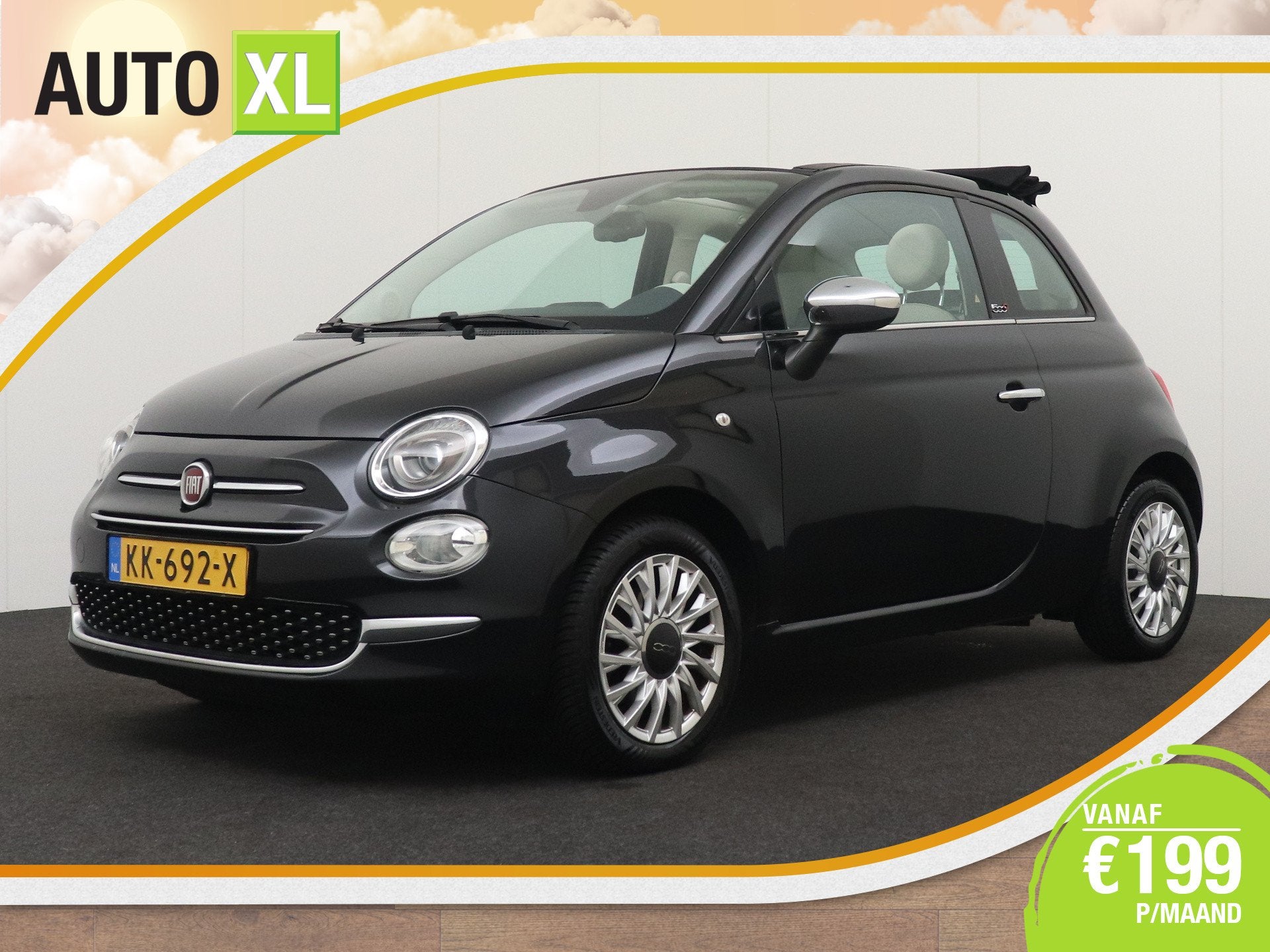 Fiat 500C 0.9 81 PK TwinAir Turbo Lounge Facelift Climate 15, Auto's, Fiat, Dealer onderhouden, Gebruikt, Cabriolet, Leder en Stof