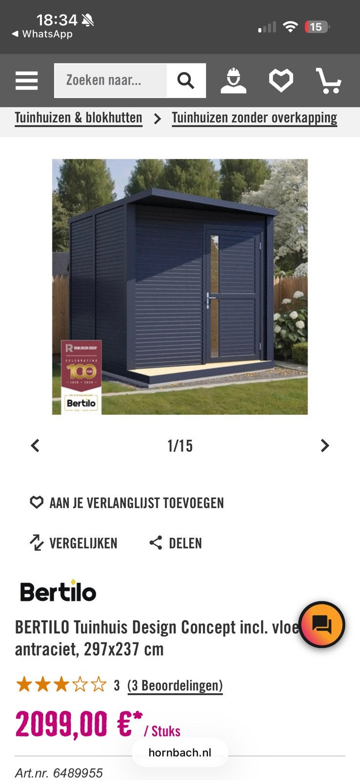 Bertilo Tuinhuis 297x237, Ophalen, Nieuw, Tuinhuis