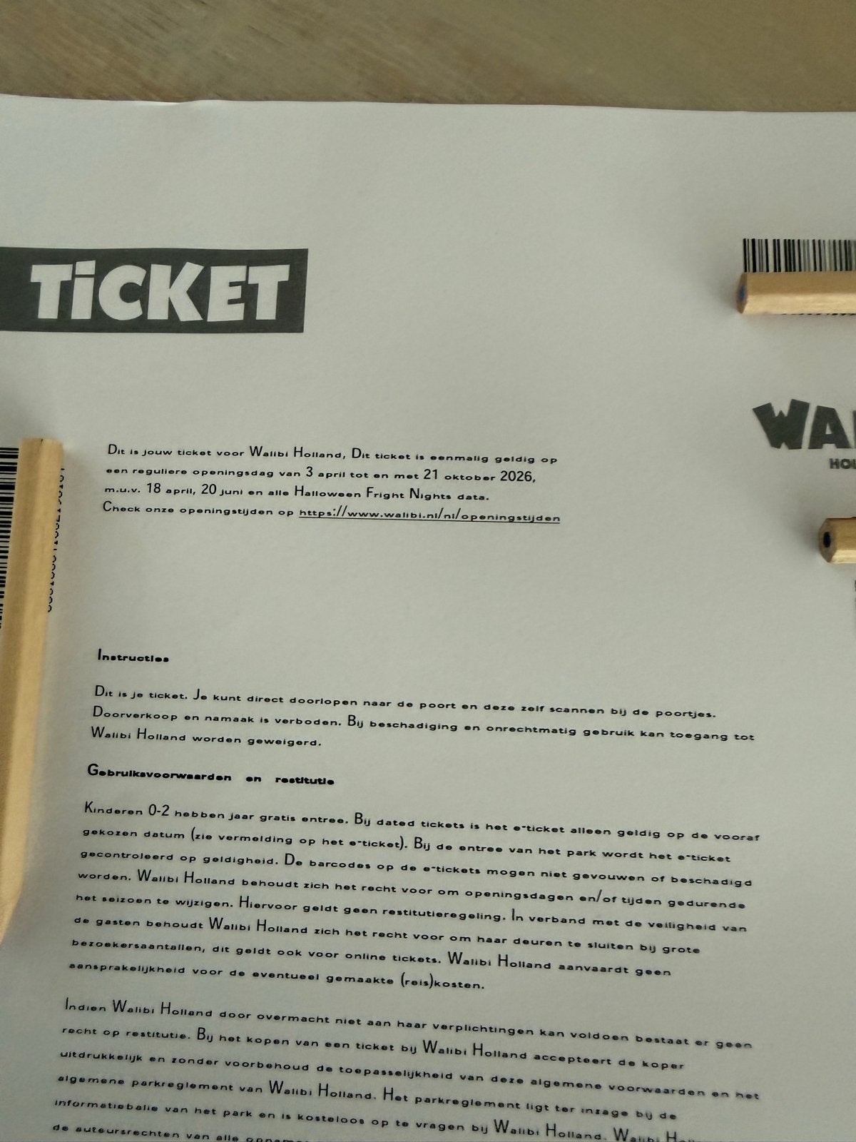 Walibi ticket t/ 21.10