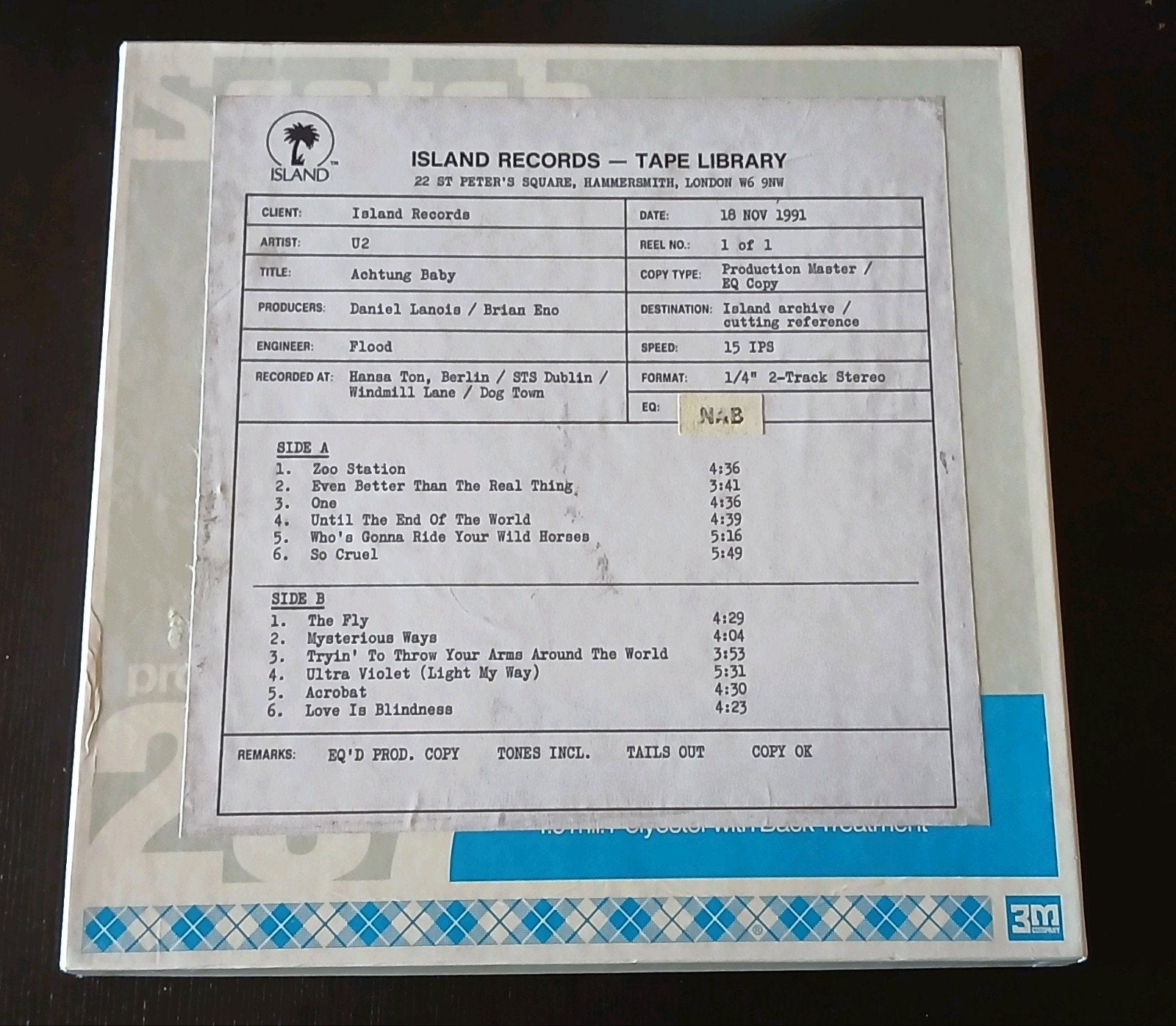 U2 Achtung baby Production Master Island Reel to Reel Tape, Cd's en Dvd's, Vinyl | Rock, Ophalen of Verzenden
