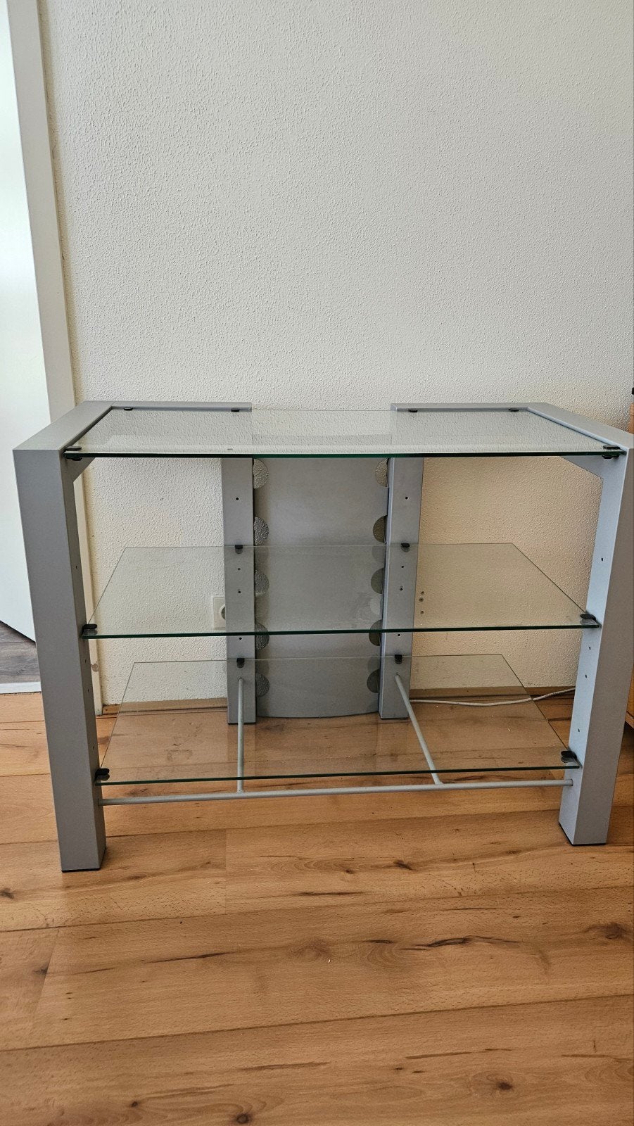 Glazen TV-meubel / audiomeubel met 3 planken, Huis en Inrichting, Kasten | Televisiemeubels, Ophalen, Gebruikt, 50 tot 100 cm