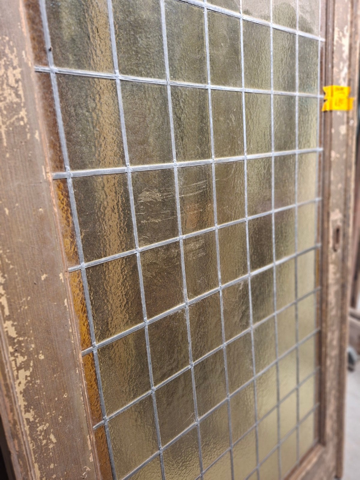 glas in lood deur, geribbeld geel glas, Ophalen, Glas, Binnendeur, 200 tot 215 cm