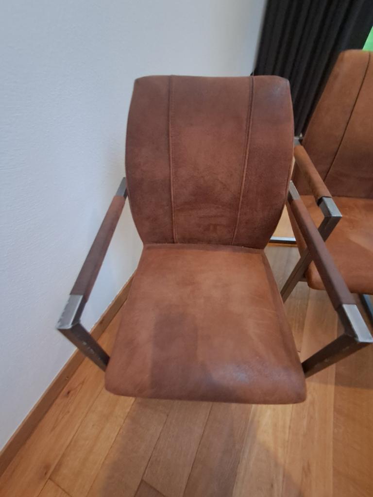 Leren eetkamerstoelen met armleuning - 2 stuks, Huis en Inrichting, Ophalen, Gebruikt, Vier, Leer