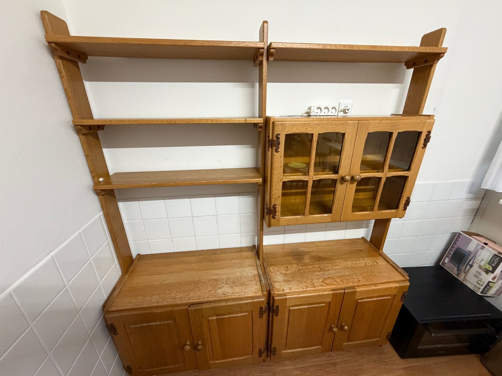 Houten wandmeubel met planken en kasten, Ophalen, Gebruikt, 100 tot 150 cm, 150 tot 200 cm