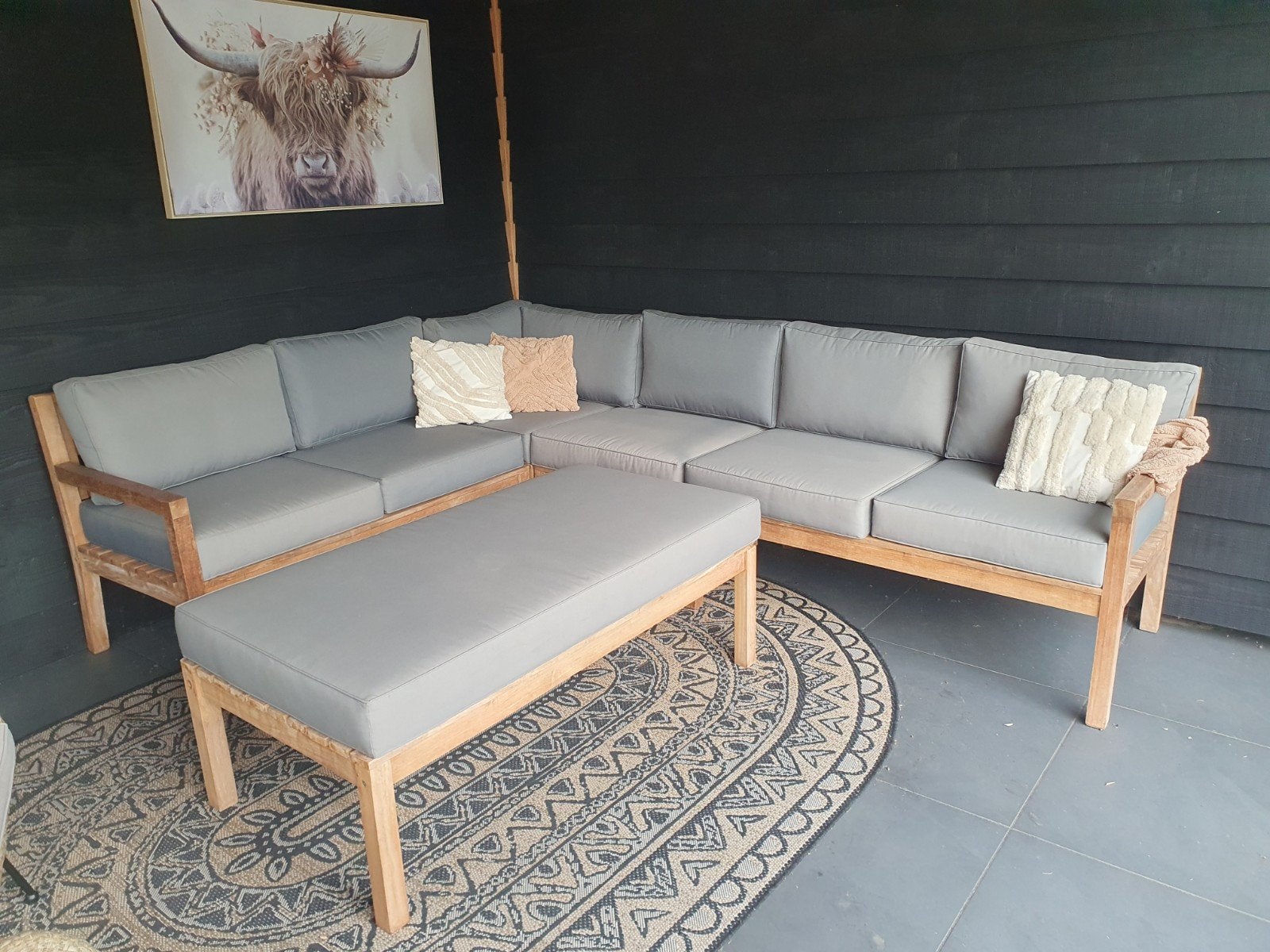 Grote teakhouten loungeset met waterafstotende kussens, Ophalen, Bank, Meer dan 8 zitplaatsen, Teakhout