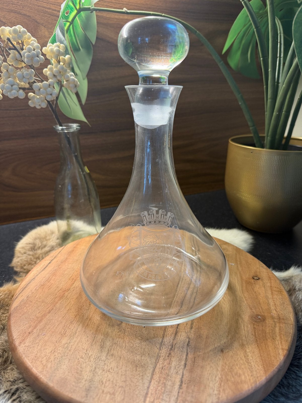 Vintage Glazen Karaf met Gravering - Wijn/Water, Antiek en Kunst, Ophalen of Verzenden