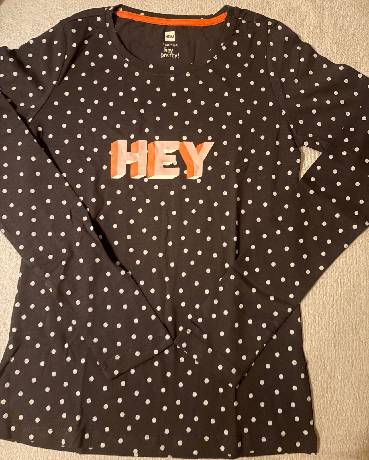 Grijs gestippelde longsleeve, maat 158/164 Hema, Ophalen of Verzenden, Zo goed als nieuw, Meisje, Shirt of Longsleeve