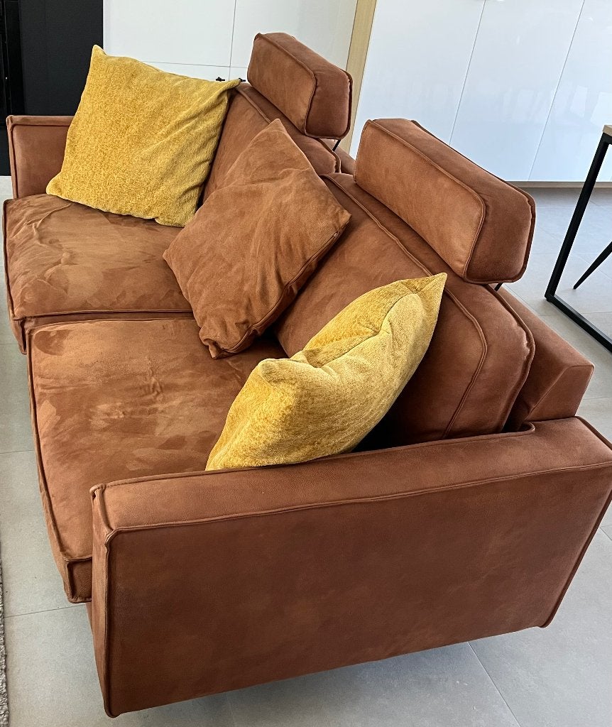 Zetels Quentin presto lederlook cognac, Huis en Inrichting, Banken | Bankstellen, Ophalen, Overige materialen, Driepersoons, 75 tot 100 cm