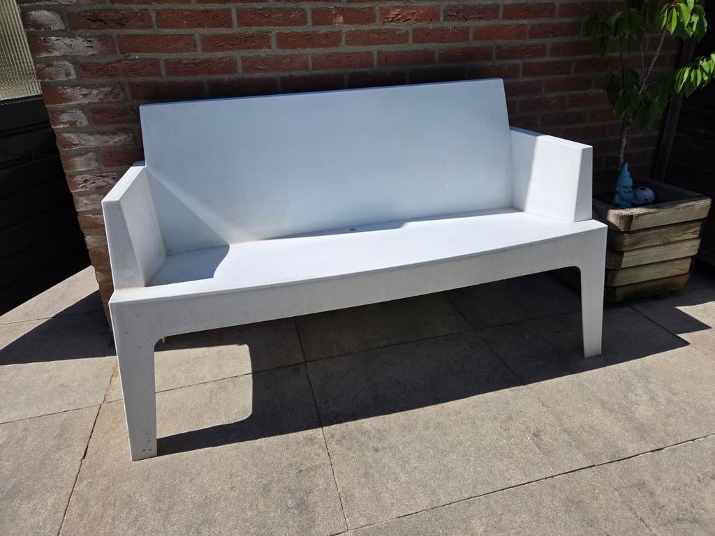 Witte tuinbank van kunststof, Tuin en Terras, Ophalen of Verzenden, Gebruikt, Kunststof