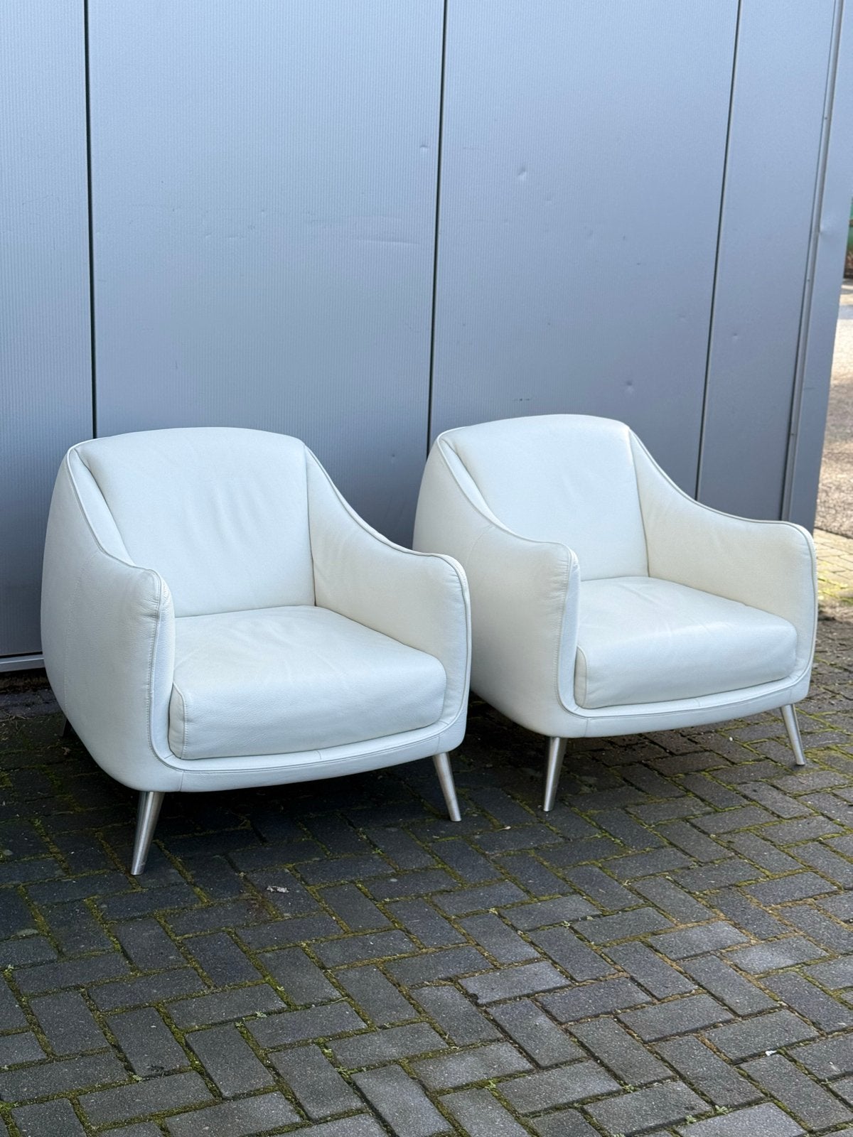 Set van 2 Natuzzi leren stoelen - wit leer, zeer goede staat, Twee, Wit, Leer, Ophalen of Verzenden