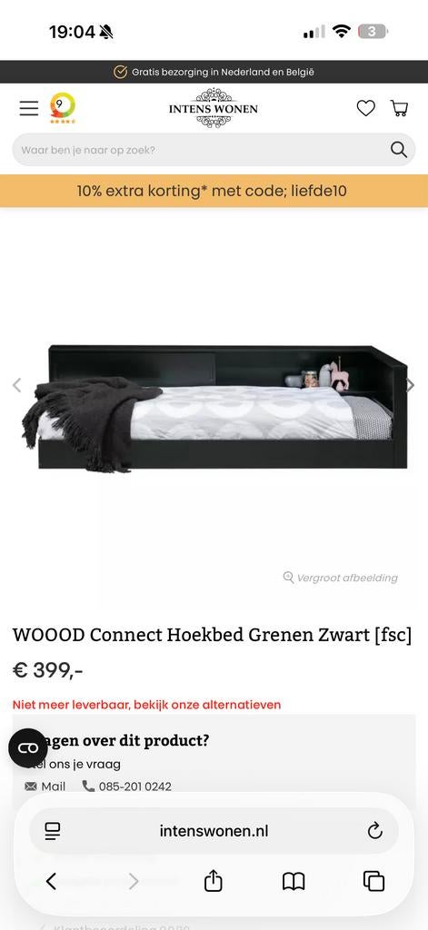 WOOOD Connect Hoekbed Zwart - Zo goed als nieuw, Ophalen, Eenpersoons, Zwart, Zo goed als nieuw