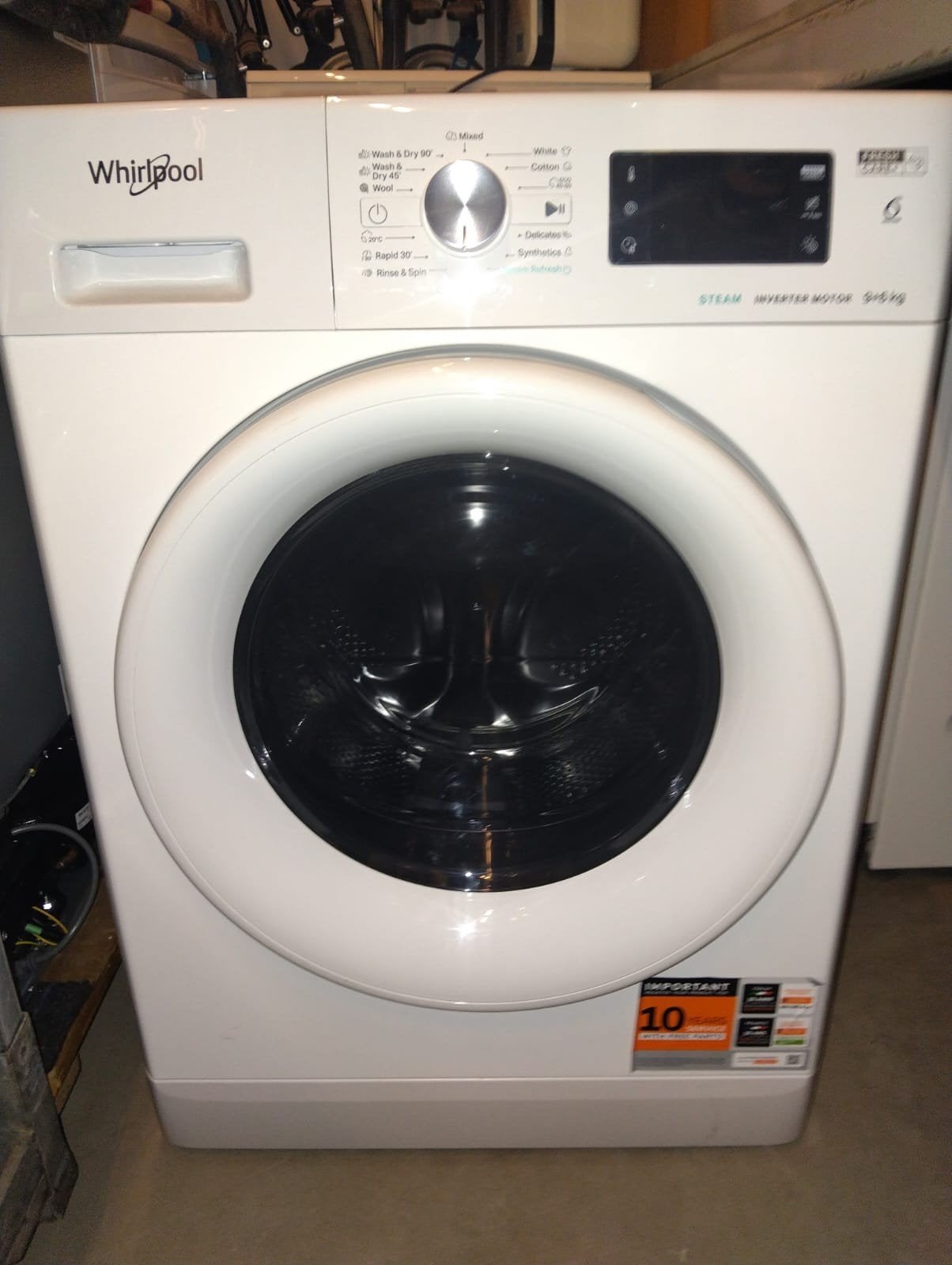 whirlpool was/droog combinatie, 8 tot 10 kg, Ophalen, Zo goed als nieuw, 85 tot 90 cm
