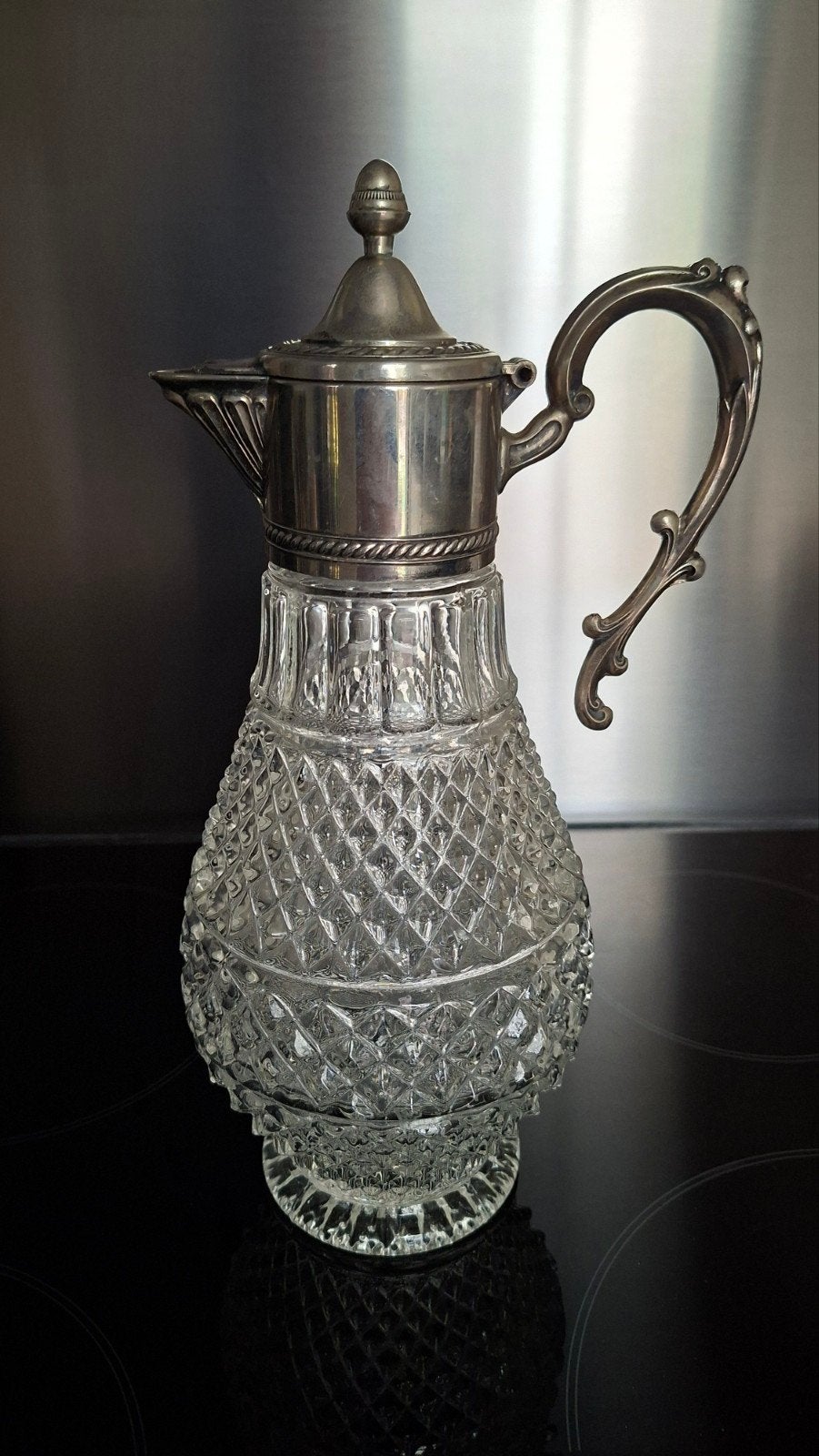 Vintage Verzilverde wijnkaraf met Diamantpatroon, Antiek en Kunst, Ophalen of Verzenden