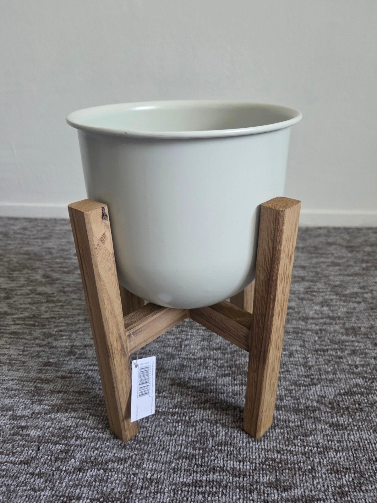 Nieuwe bloempot met houten standaard H:28cm B:17cm, Rond, Nieuw, Ophalen of Verzenden, Minder dan 25 cm