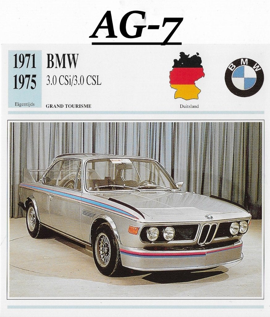 Ag7 autokaart bmw 3,0sci / 3,0 csl csl ( 1971 - 1975 ), Ophalen of Verzenden, Zo goed als nieuw, Auto's