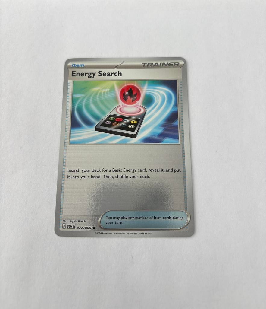 Pokemon Energy search 072/088 POR reverse holo, Ophalen of Verzenden, Nieuw, Losse kaart, Foil