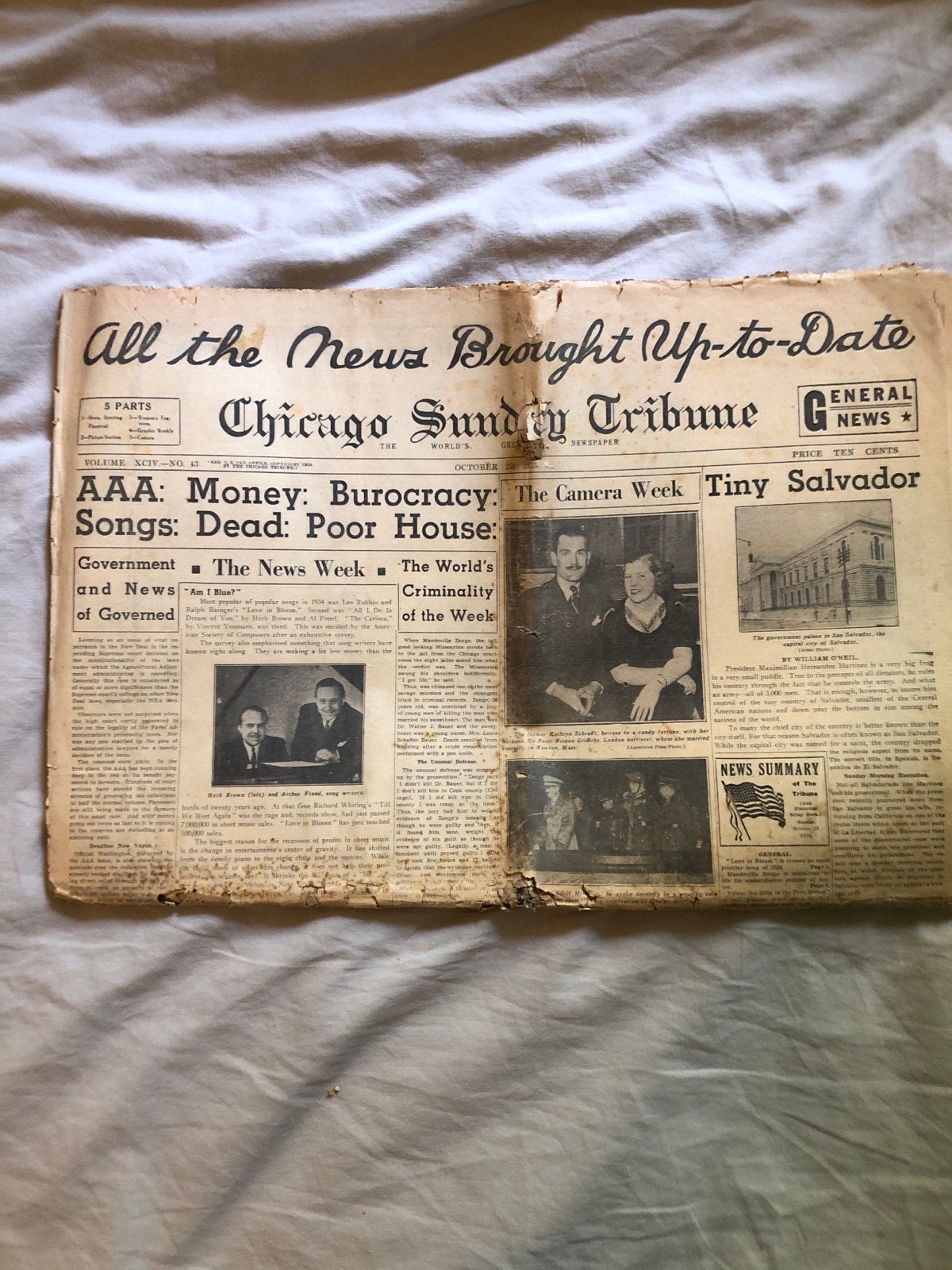 Historische kranten: Chicago Tribune & Denver Post (1935), Ophalen of Verzenden, Gelezen, Krant