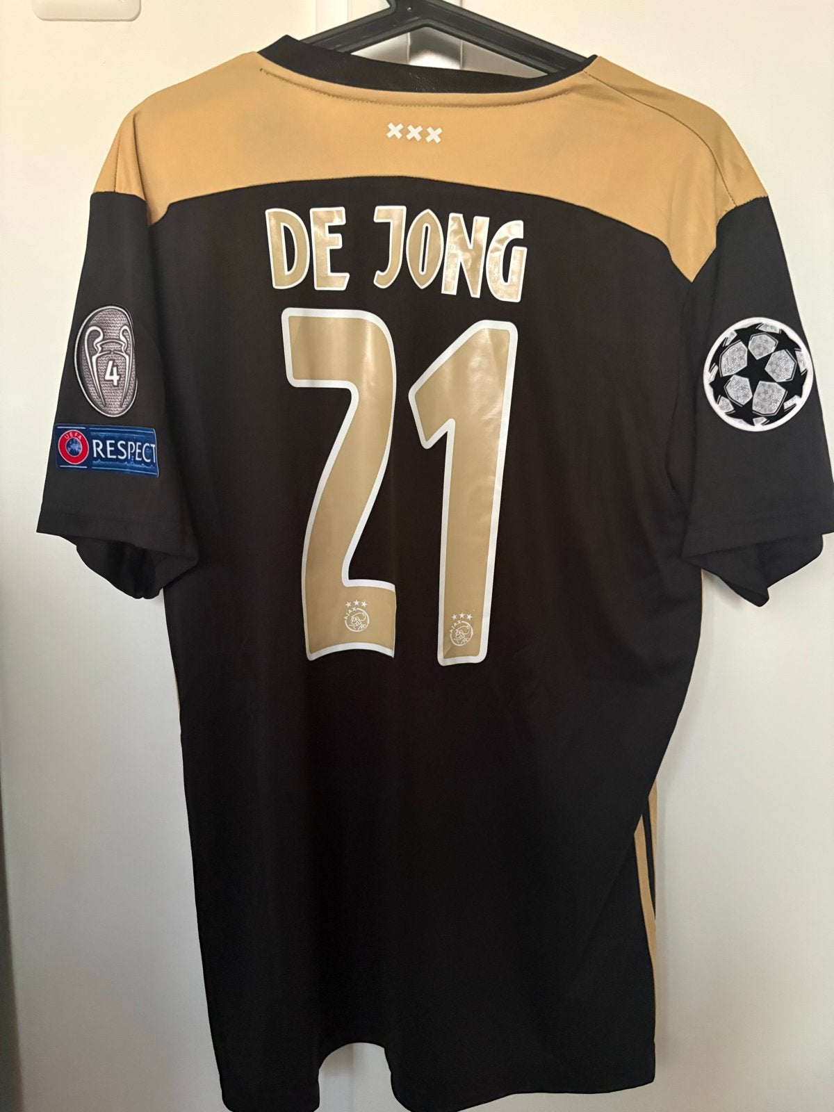 Retro Ajax uitshirt Frenkie de Jong Champions League large, Maat 52/54 (L), Zwart, Overige typen, Nieuw