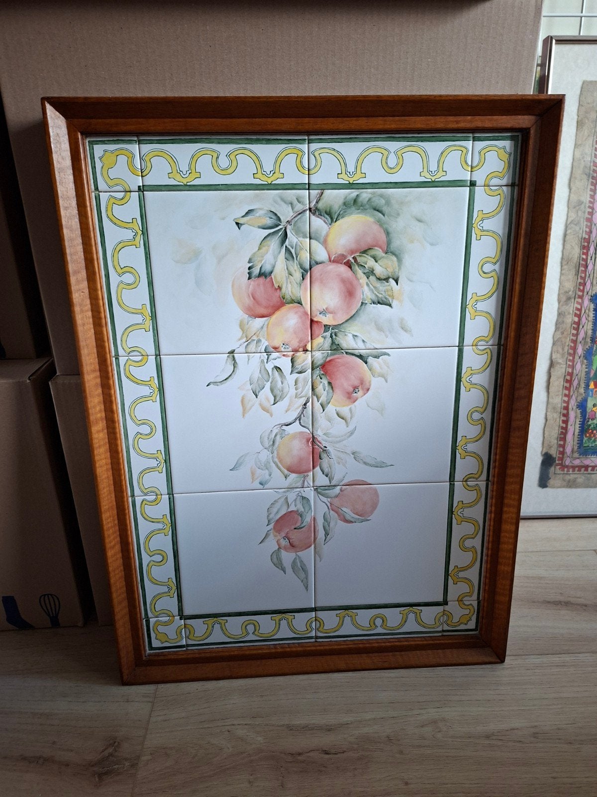 Vintage Tegeltableau met Appels - Houten Lijst, Ophalen