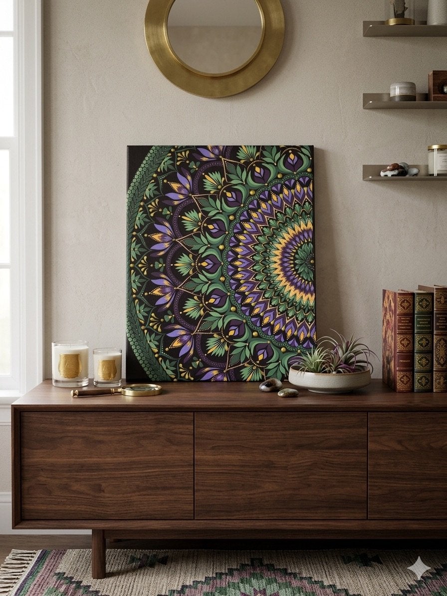 Mystieke Dot Art Mandala Wanddecoratie - Paars & Goud⁠, Ophalen of Verzenden, Nieuw, Minder dan 50 cm, Schilderij