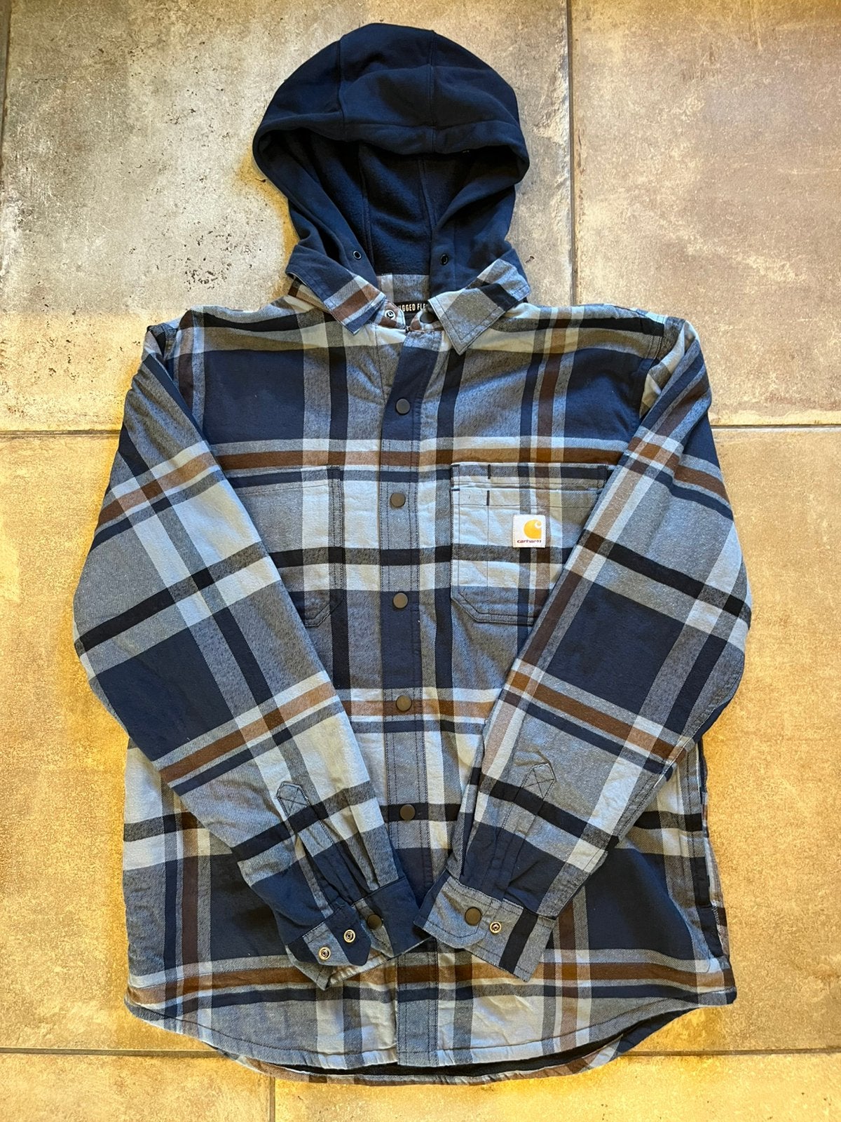 Carhartt Rugged Flex Fleece-Lined Jacket Grijs Geruit M, Ophalen of Verzenden, Zo goed als nieuw, Maat 48/50 (M), Grijs