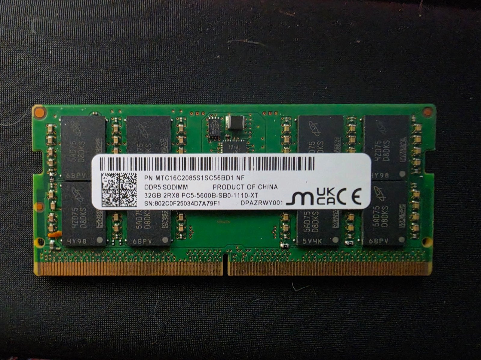 Micron MTC16C2085S1SC56BD1 - 32GB 5600 DDR5 SODIMM, 32 GB, Ophalen of Verzenden, Zo goed als nieuw, DDR5