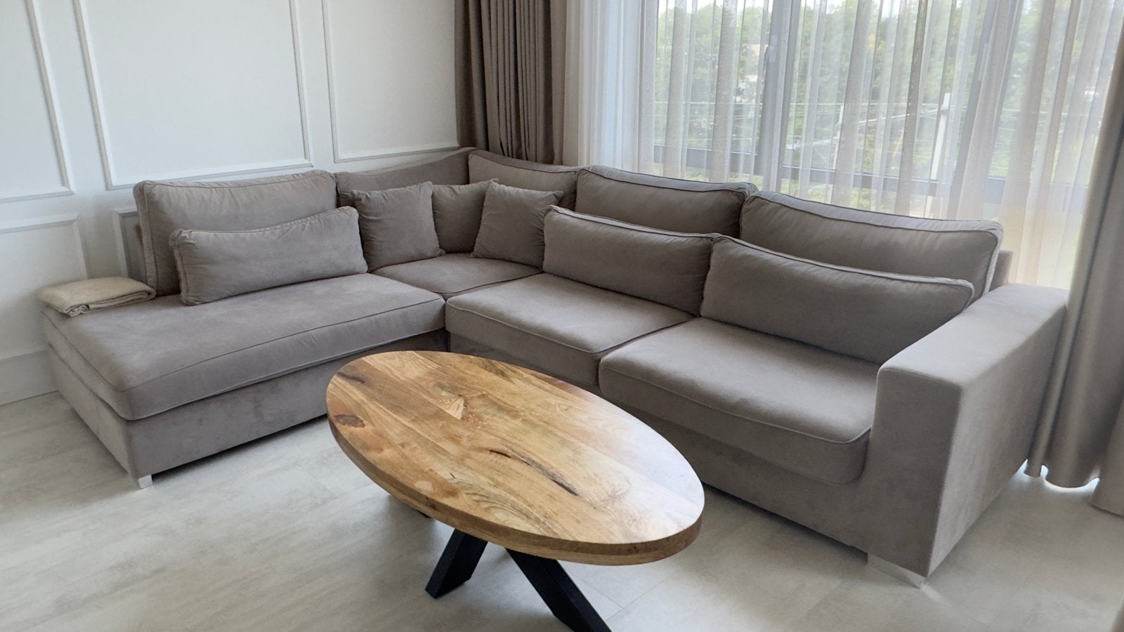 Hoekbank - Taupe, Ophalen, 100 tot 125 cm, Hoekbank, 300 cm of meer