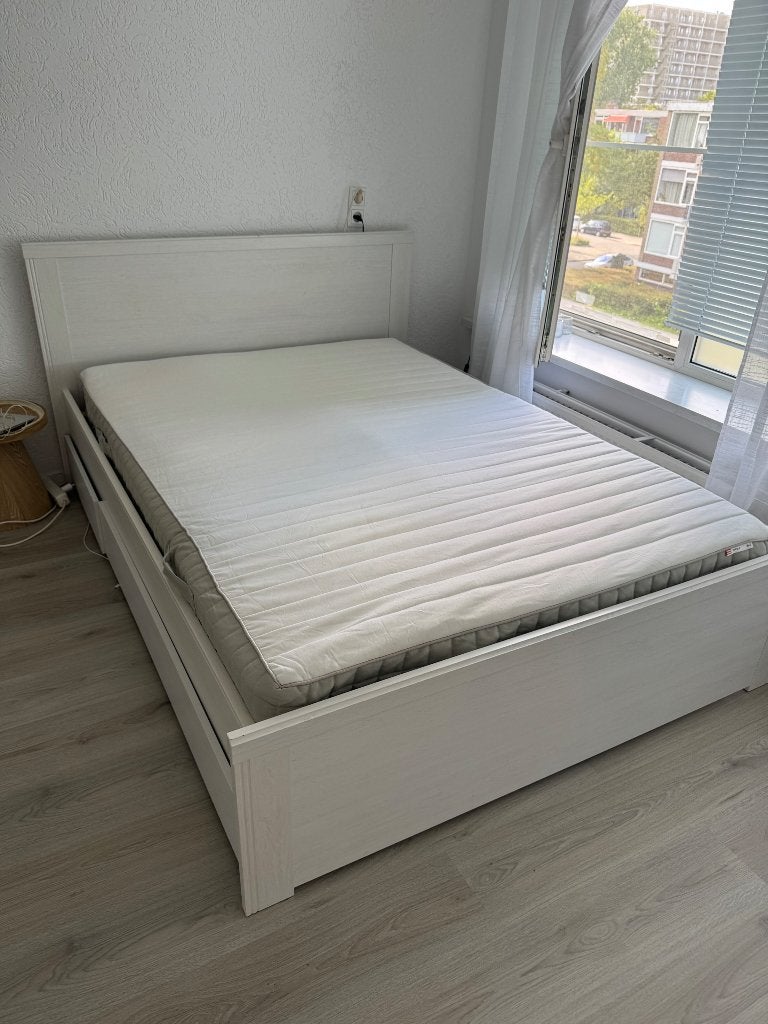 Ikea bed 140x200 met lades ZONDER MATRAS, Ophalen, Gebruikt, Wit, Tweepersoons